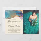 waterverf gouden faux Quinceanera Fotouitnodiging Kaart (Voorkant)