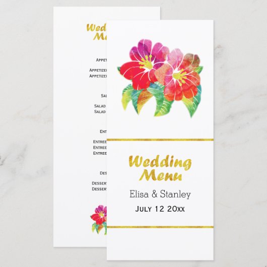 Waterverf gouden folie bloemenbruiloft kaart (Voorkant / Achterkant)