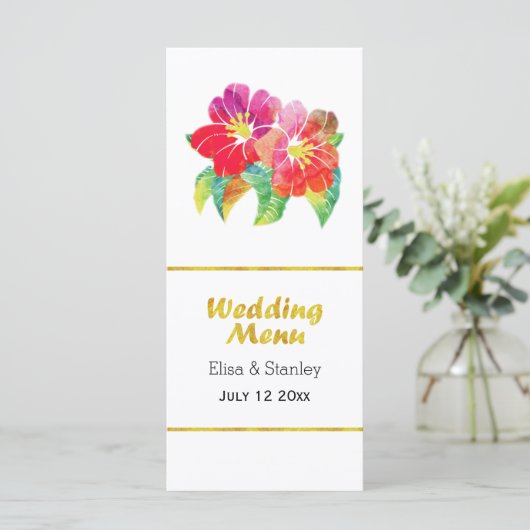 Waterverf gouden folie bloemenbruiloft kaart (Staand voorkant)