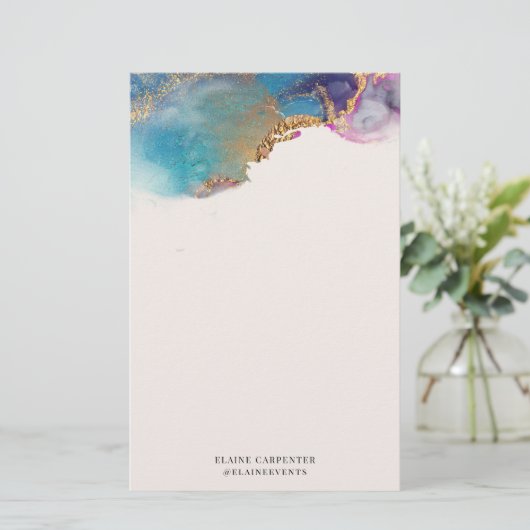 Waterverf Gouden Folie Monogram Papier Papier (Staand voorkant)