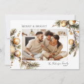 Waterverf gouden gebladerte foto kerst feestdagenkaart (Voorkant)