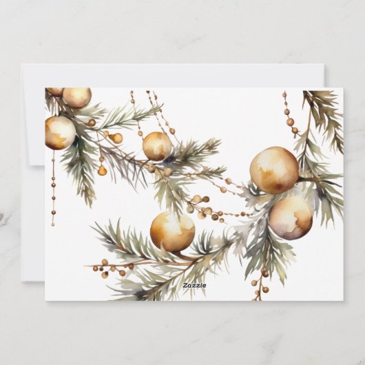 Waterverf gouden gebladerte foto kerst feestdagenkaart (Achterkant)