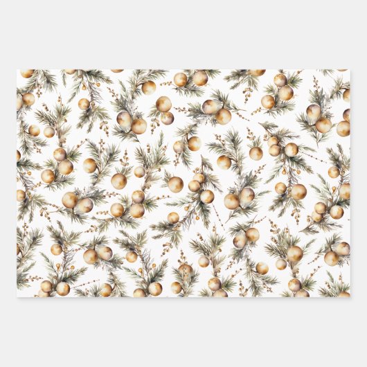 Waterverf gouden gebladerte kerst inpakpapier vel (Voorkant)