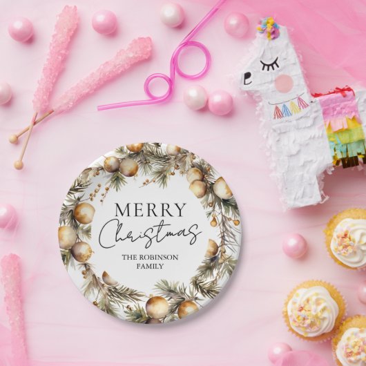 Waterverf gouden gebladerte kerst papieren bordje (Feest)