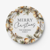 Waterverf gouden gebladerte kerst papieren bordje (Voorkant)