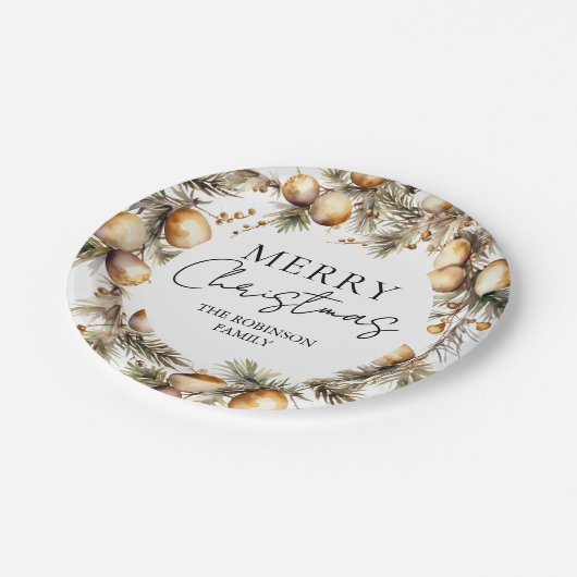 Waterverf gouden gebladerte kerst papieren bordje (Gekanteld)