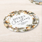 Waterverf gouden gebladerte kerst ronde kartonnen onderzetter (Gebogen)