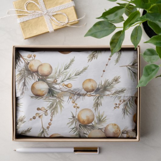 Waterverf gouden gebladerte kerst tissuepapier (Geschenk)