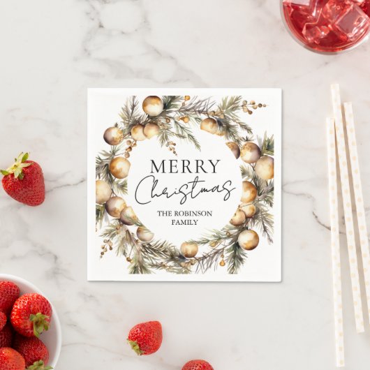 Waterverf gouden gebladerte kerstfeest servet (Insitu)