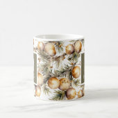 Waterverf gouden gebladerte kerstmonogram koffiemok (Center)