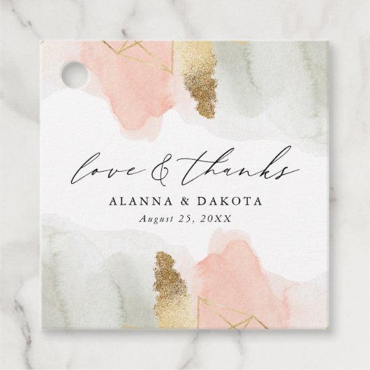 Waterverf gouden geometrische bruiloft bedankjes labels (Voorkant)