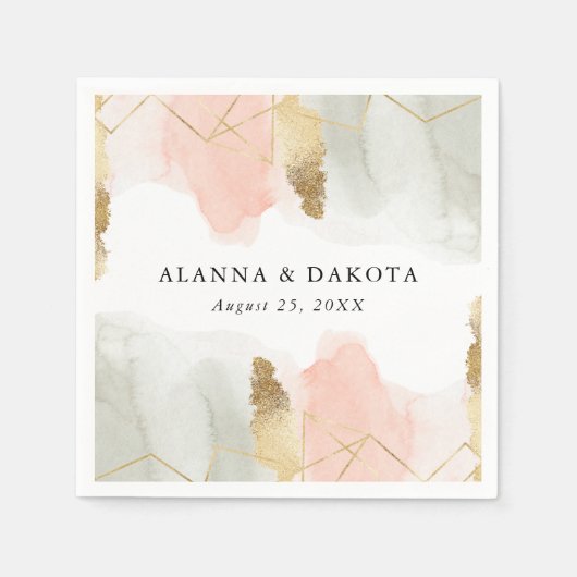 Waterverf gouden geometrische bruiloft met Blush e Servet (Voorkant)