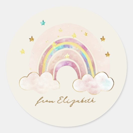 Waterverf Gouden Glitter Regenboog Van Ronde Sticker (Voorkant)