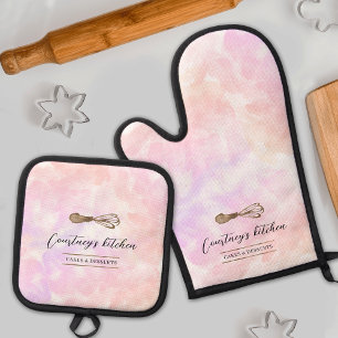 Waterverf Gouden Glitter Whisk Bakkerij Chef Schat Ovenwant & Pannenlap Set