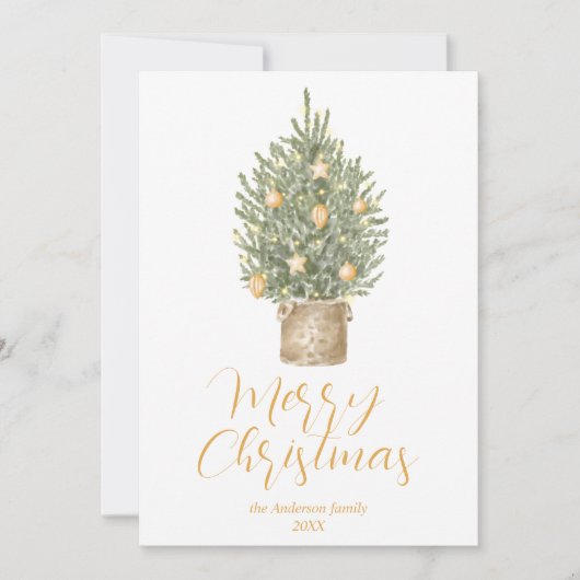 Waterverf gouden grillige boom vrolijk kerstfeest feestdagenkaart (Voorkant)