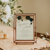 Waterverf Gouden Groene Rozen Cocktail Teken Reclamebord Met Voetstuk