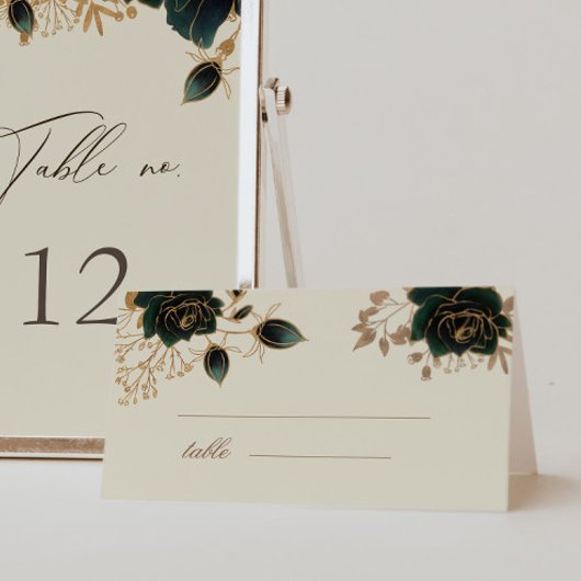 Waterverf Gouden Groene Rozen Trouwtafel Kaart