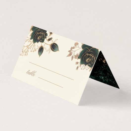 Waterverf Gouden Groene Rozen Trouwtafel Kaart (Voorkant)