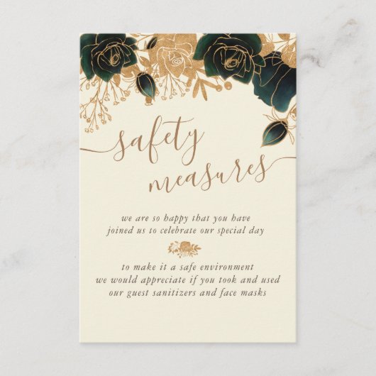 Waterverf Gouden Groene Rozen Veiligheidsmaatregel Informatiekaartje (Voorkant)