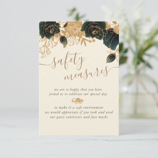 Waterverf Gouden Groene Rozen Veiligheidsmaatregel Informatiekaartje (Staand voorkant)