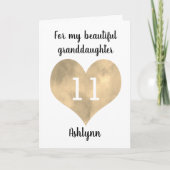 Waterverf Gouden Hart 11e Verjaardag Kleindochter Kaart (Voorkant)