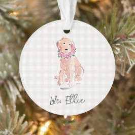 Waterverf Gouden Hond NAAM Bloemen Gingham Zoet Ornament