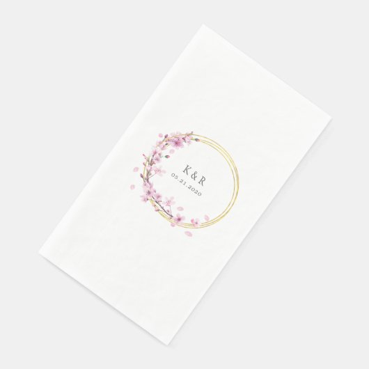 Waterverf gouden kersenbloesem bloemenbruiloft servet (Hoek)