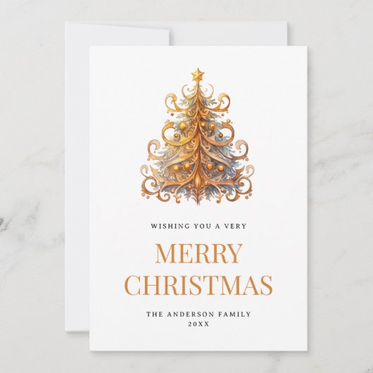 Waterverf gouden kerstboom feestdagenkaart (Voorkant)