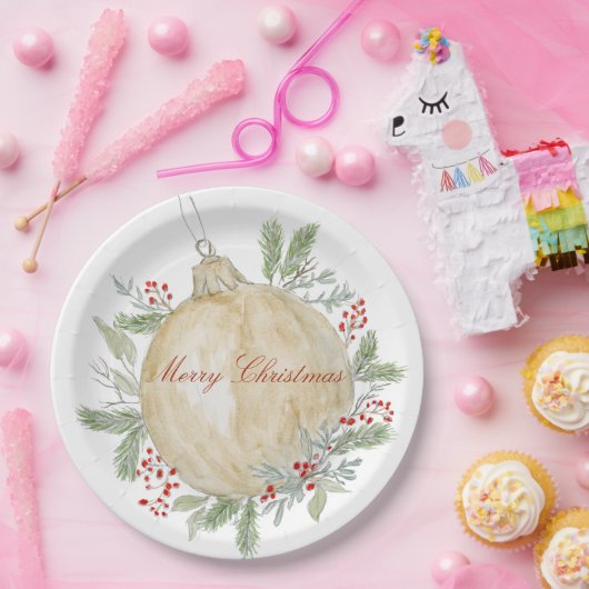 Waterverf Gouden Kerstversiering Papieren Bordje (Feest)