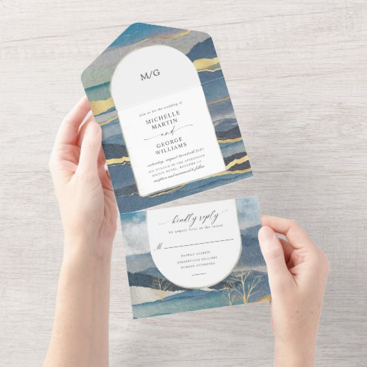 waterverf gouden landschap (geen ENV nodig) All In One Uitnodiging (Afscheurbaar)