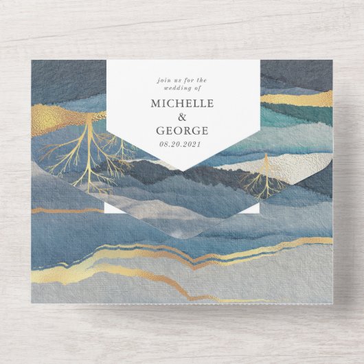 waterverf gouden landschap (geen ENV nodig) All In One Uitnodiging (Achterkant)