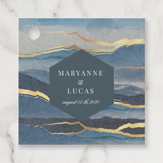 waterverf gouden landschapsbruiloft bevoordeelt la bedankjes labels (Voorkant)