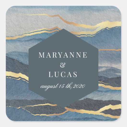 waterverf gouden landschapshomp vierkante sticker (Voorkant)