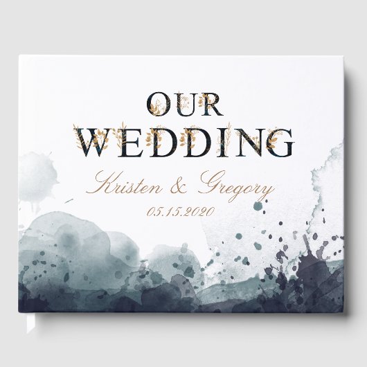 Waterverf gouden monogram bruiloft gastenboek (Voorkant)