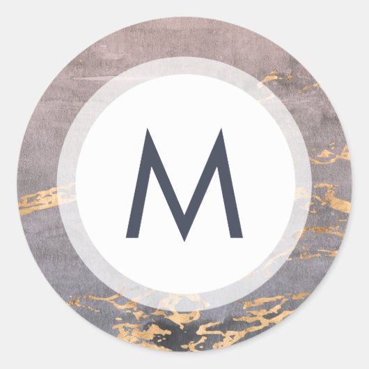 Waterverf & Gouden Monogram Bruiloft Ronde Sticker (Voorkant)