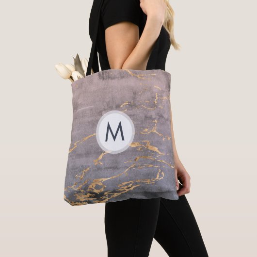 Waterverf & Gouden Monogram Tote Bag (Dichtbij)