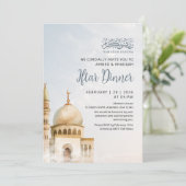 Waterverf Gouden Moskee Ramadan Iftar Uitnodiging (Staand voorkant)