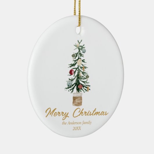 Waterverf Gouden Ornamenten Boom Vrolijk Kerstfees (Rechts)