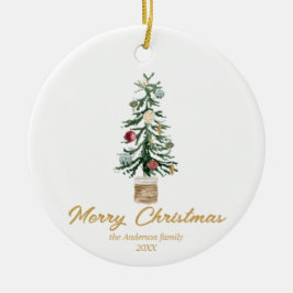 Waterverf Gouden Ornamenten Boom Vrolijk Kerstfees