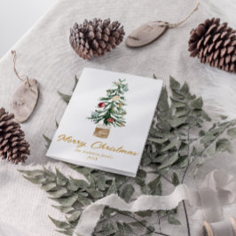 Waterverf Gouden Ornamenten Boom Vrolijk Kerstfees Feestdagen Kaart