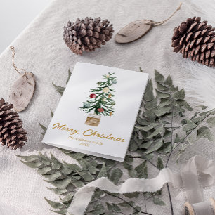 Waterverf Gouden Ornamenten Boom Vrolijk Kerstfees Feestdagen Kaart