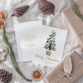 Waterverf Gouden Ornamenten Boom Vrolijk Kerstfees Feestdagenkaart