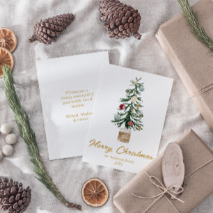 Waterverf Gouden Ornamenten Boom Vrolijk Kerstfees Feestdagenkaart