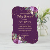 Waterverf Gouden Paarse Bloem Baby shower Kaart (Staand voorkant)