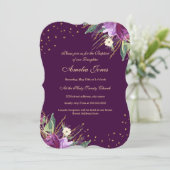 Waterverf Gouden Paarse Bloem Doop Kaart (Staand voorkant)