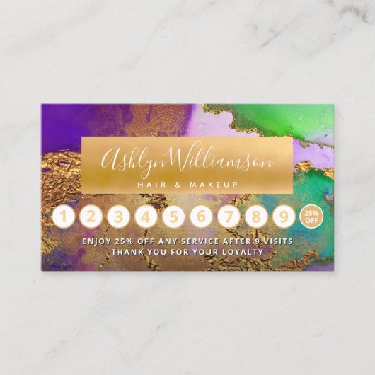 Waterverf gouden paarse groen klantenkaartje (Voorkant)