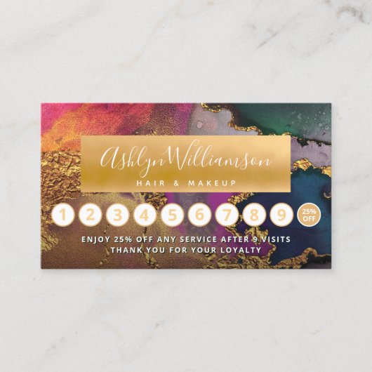 Waterverf gouden paarse groen klantenkaartje (Voorkant)