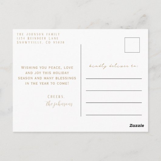 Waterverf Gouden Rendier Kerstmis Nieuwjaar Briefkaart (Achterkant)