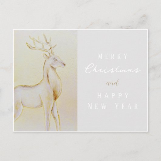 Waterverf Gouden Rendier Kerstmis Nieuwjaar Briefkaart (Voorkant)