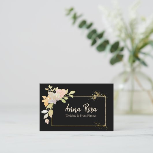 *~* Waterverf Gouden Roze Lavendel Elegante Bloem Visitekaartje (Staand voorkant)